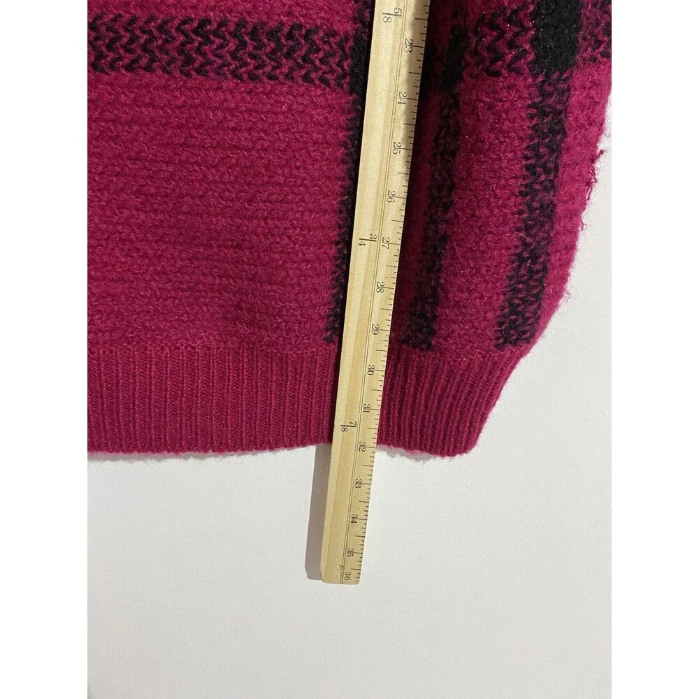 Vtg Aria Sweater L Fuchsia Pink Mohair Plaid Long Boho Oversized‎ Cozy Stretch